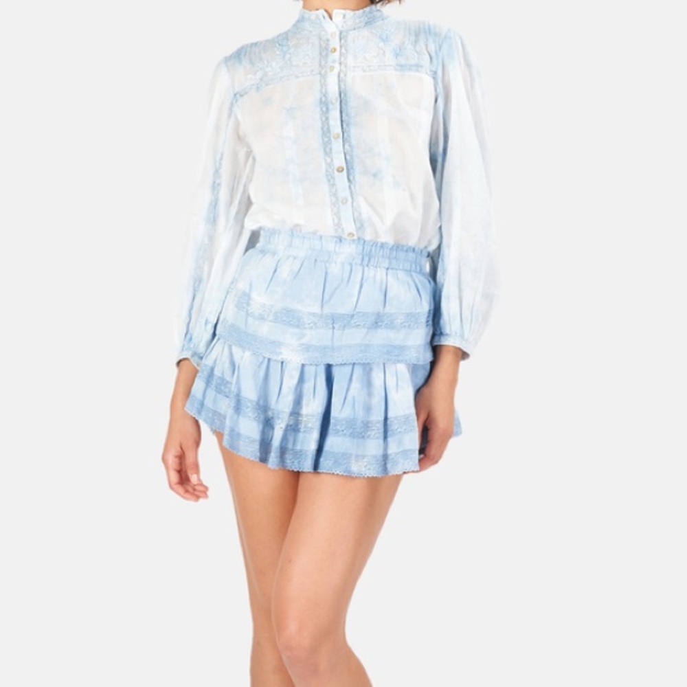 LoveShackFancy Ruffle Mini Skirt in Pacific Indigo Hand Dye